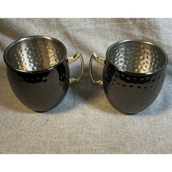 PAIR OF HAMMERED STAINLESS STEEL MOSCOW MULE MUGS ECO ONE / SILVER ONE INTL. - Picture 6 of 8